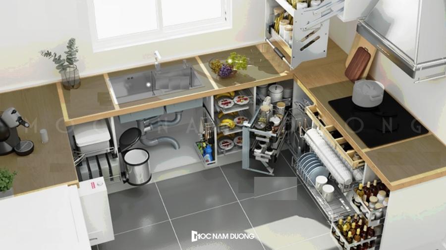 Giải pháp thiết kế tủ bếp thông minh từ những món phụ kiện linh hoạt