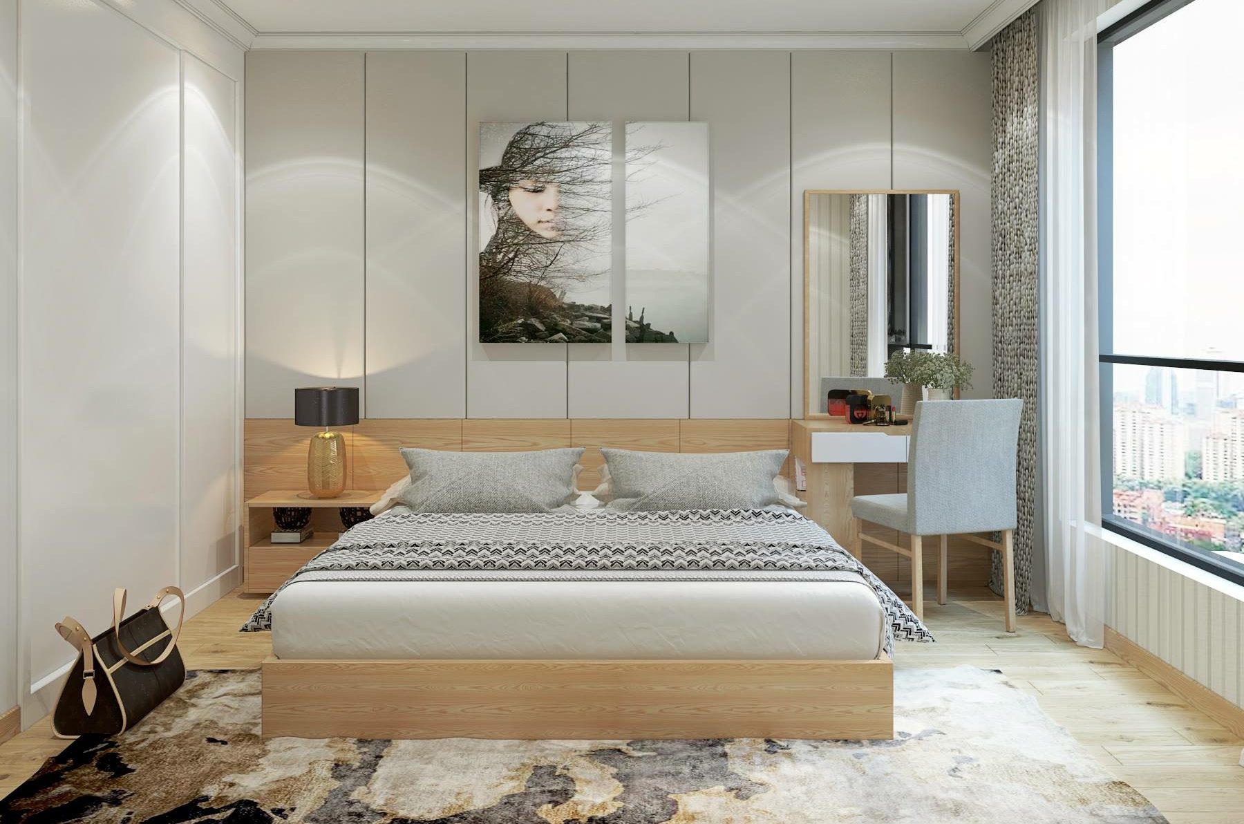 Thiết kế nội thất gỗ công nghiệp giường ngủ