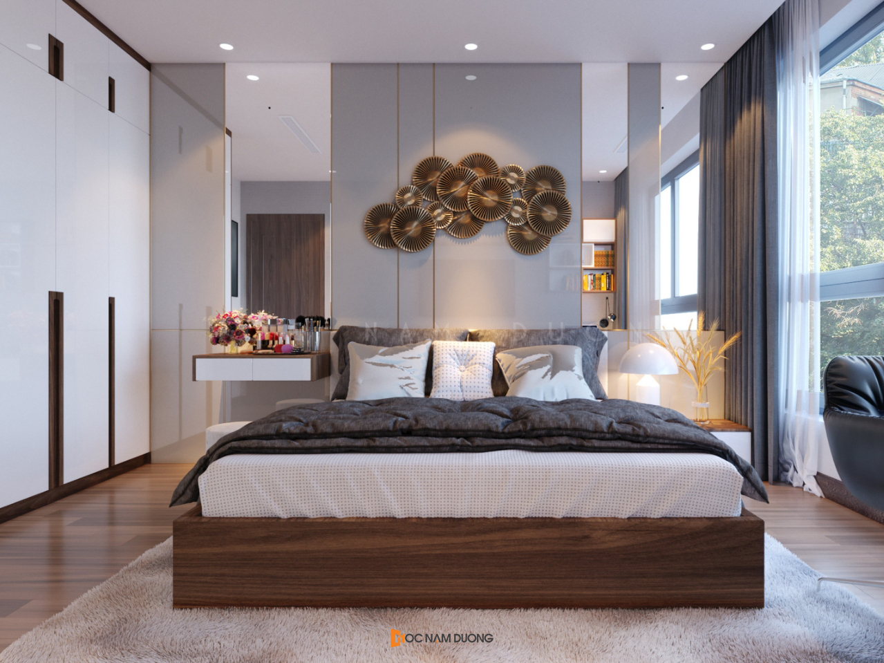 Phòng ngủ đẹp cho bố mẹ với tone màu trung tính nhẹ nhàng kết hợp ánh sáng tự nhiên thoáng đãng