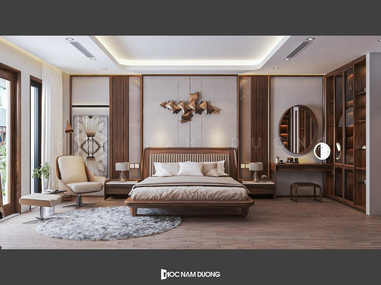 Ý tưởng thiết kế phòng ngủ đẹp từ gỗ óc chó
