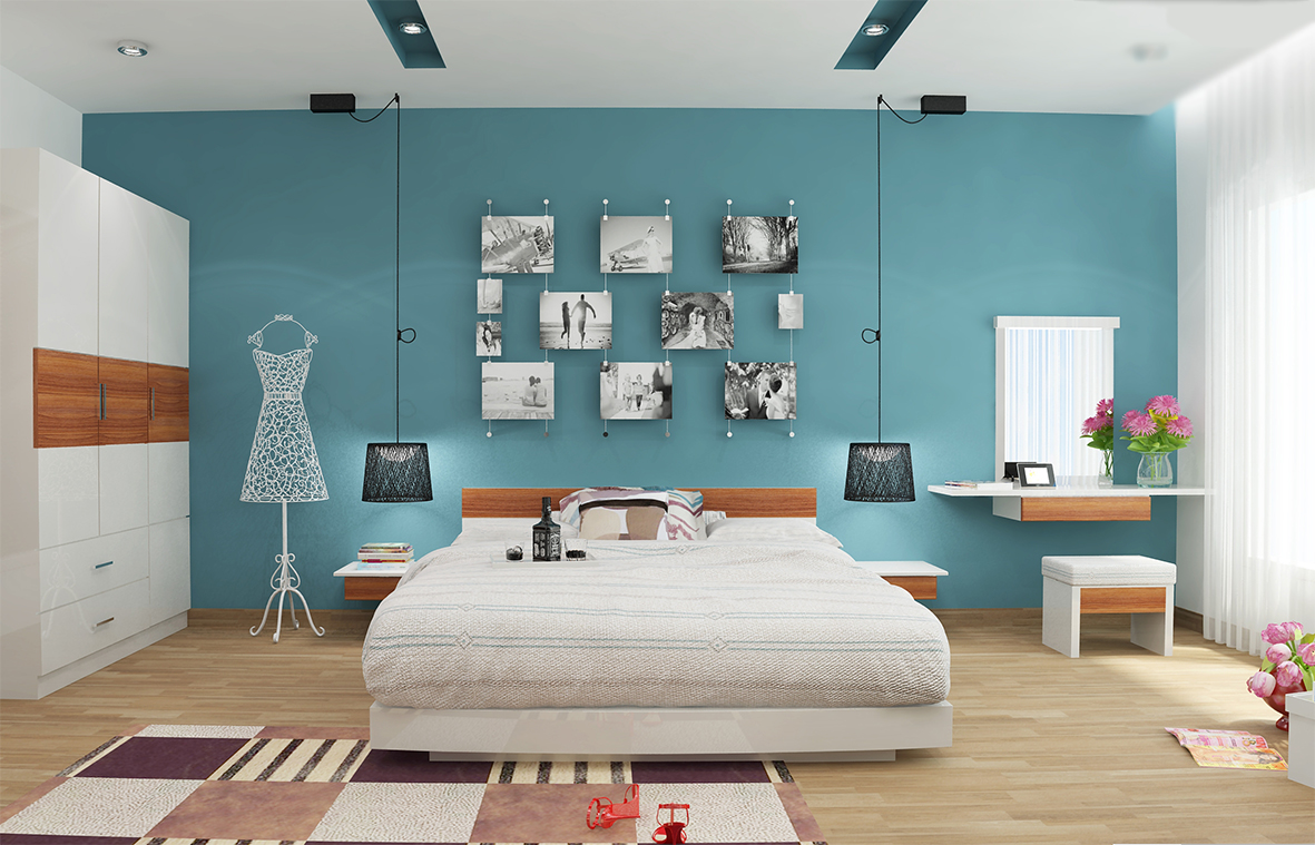 Phòng ngủ tối giản với tone màu trắng làm chủ đạo kết hợp cùng tranh ảnh decor trang trí
