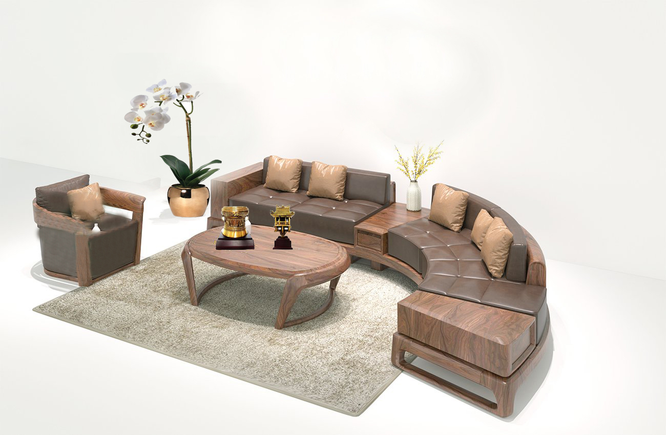 Mẫu sofa cong gỗ óc chó đẹp và hiện đại 