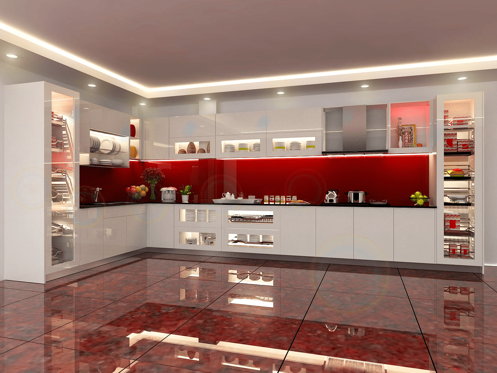 Màu phòng bếp màu đỏ ấn tượng 