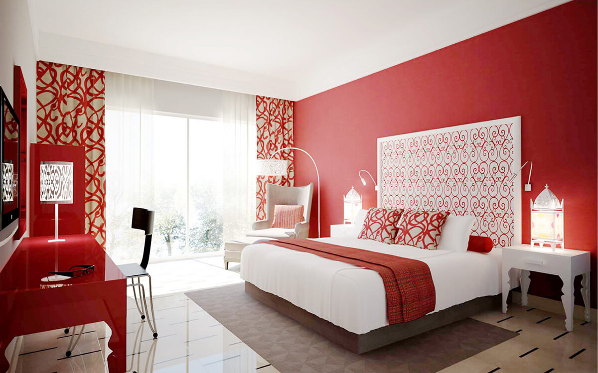 Mẫu phòng ngủ màu đỏ đẹp phù hợp với những người tuổi Mùi 1979