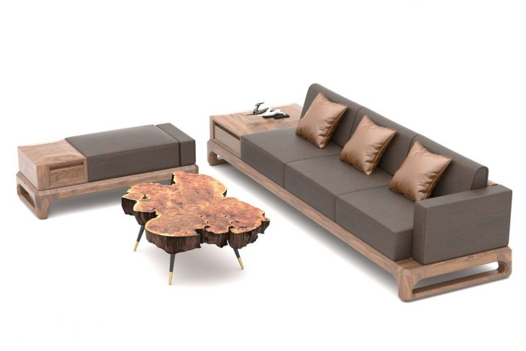 Sofa gỗ óc chó chữ L độc đáo