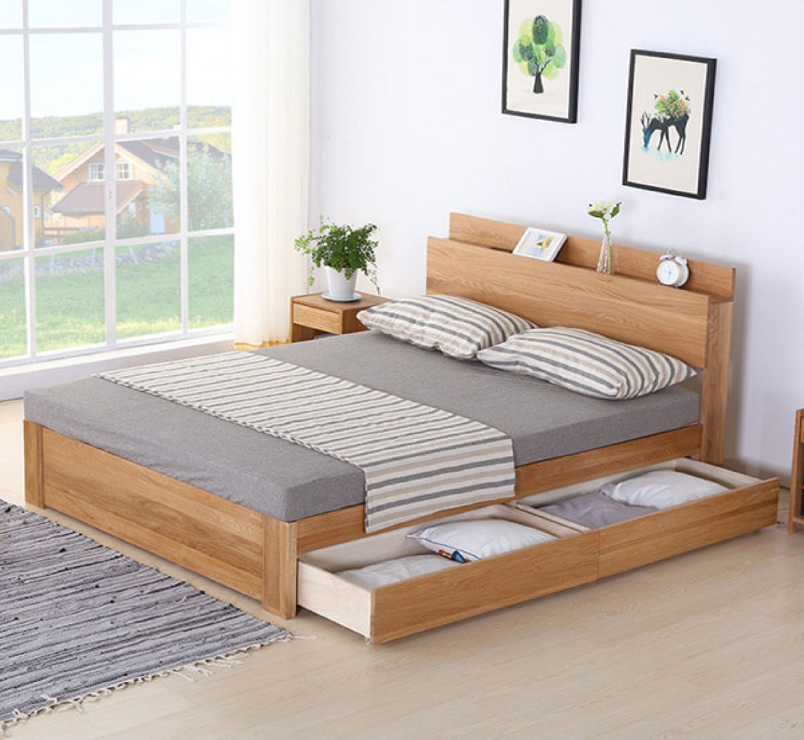Mẫu giường bệt Hàn Quốc với 2 ngăn kéo bên dưới cho phòng ngủ luôn gọn gàng