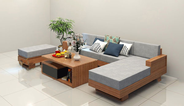 Mẫu sofa nỉ gỗ đệp đơn giản cho phòng khách 