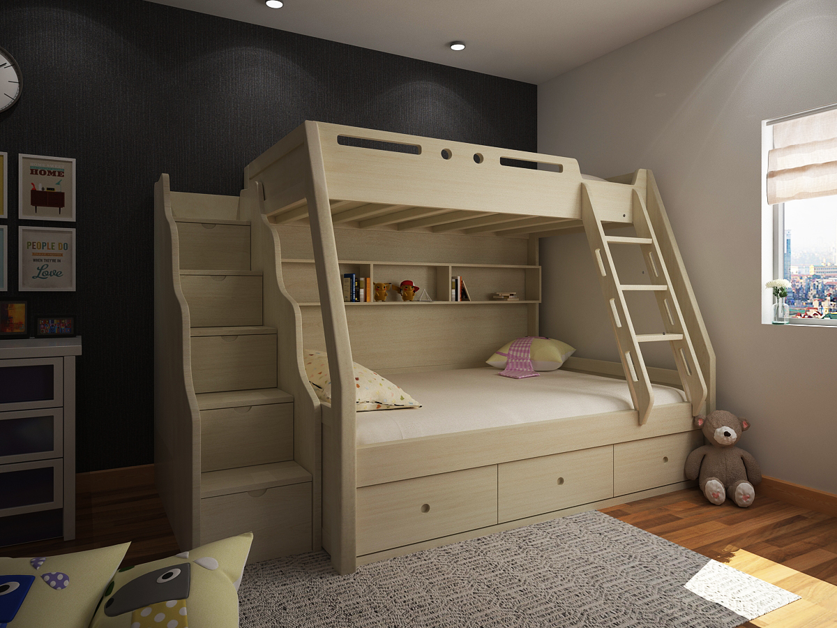Mẫu giường tầng cho bé giá rẻ bằng gỗ công nghiệp 