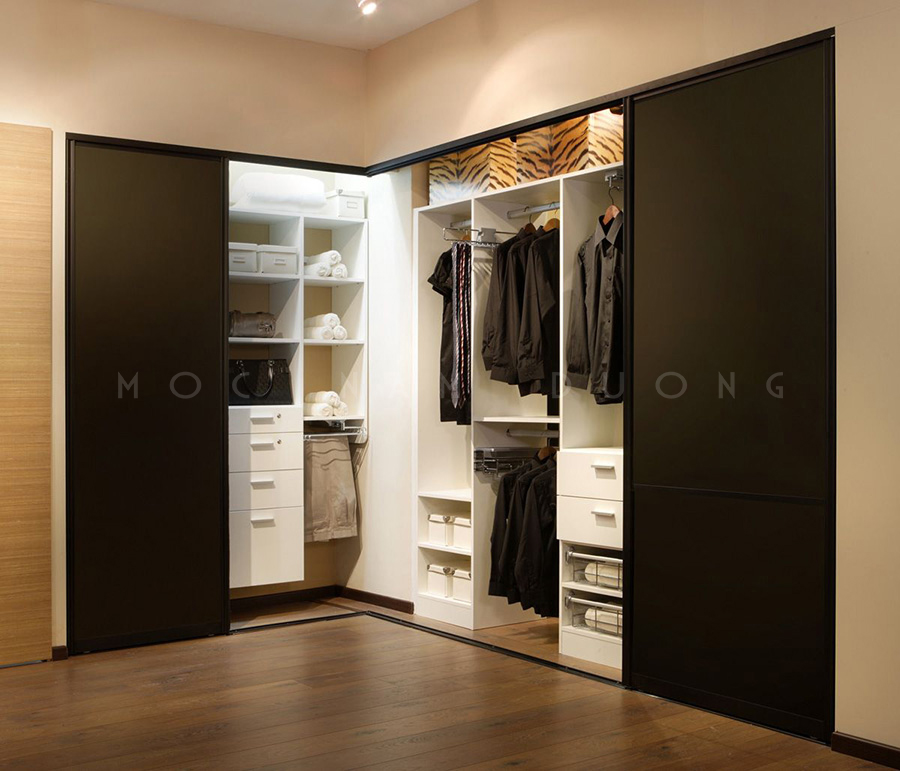 Mẫu tủ quần áo góc L thiết kế dạng cửa lùa tiện ích và tối ưu không gian