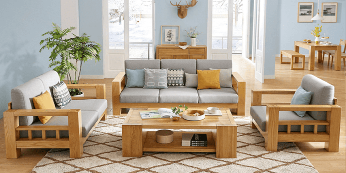 Mẫu bàn ghế phòng khách bằng gỗ sồi đơn giản 
