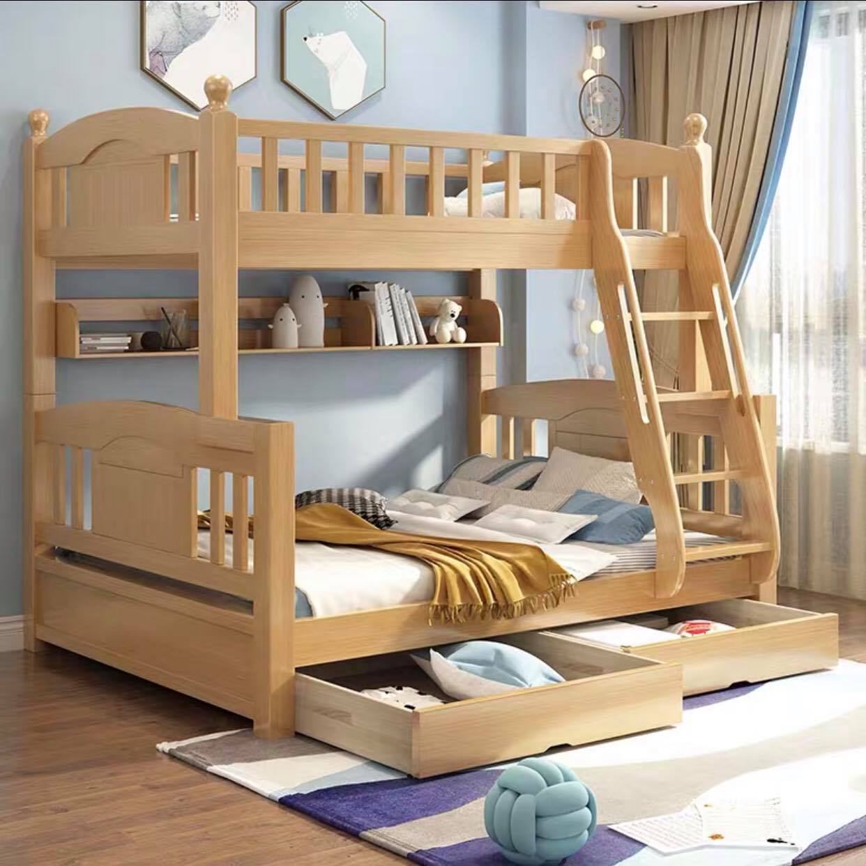Mẫu giường gỗ cho bé trai với thiết kế đơn giản bằng gỗ tự nhiên