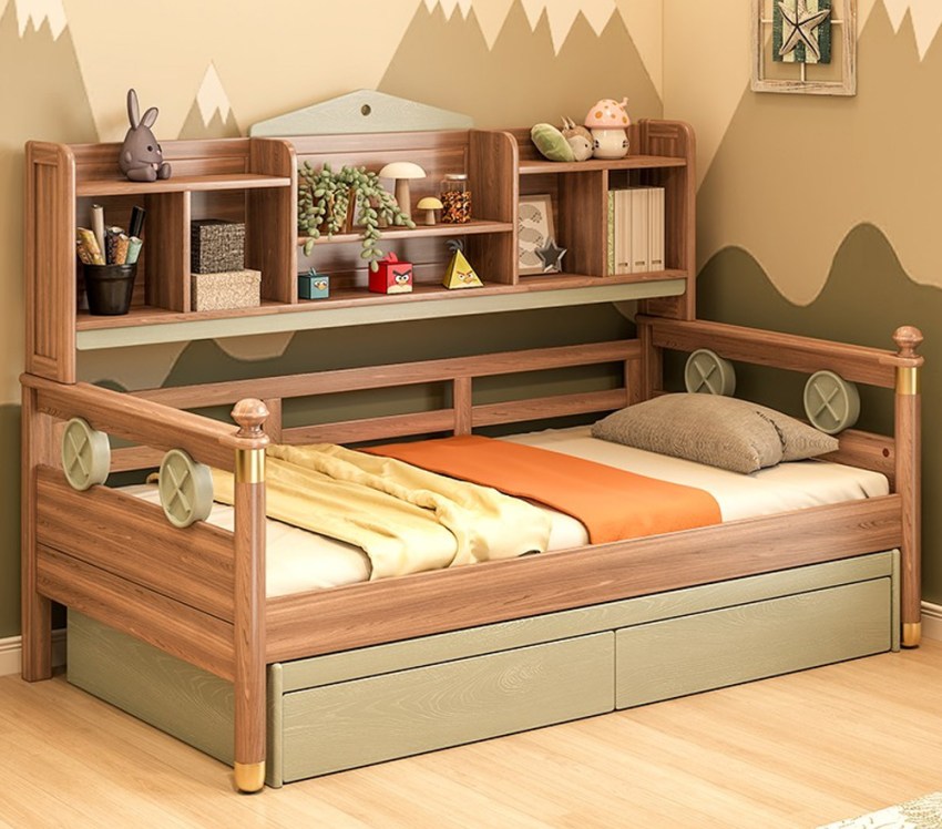 Mẫu giường đơn kết hợp giá kệ trang trí đẹp cho bé