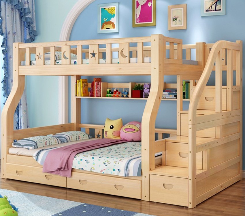 Mẫu giường ngủ gỗ cho bé trai với thiết kế đơn giản 