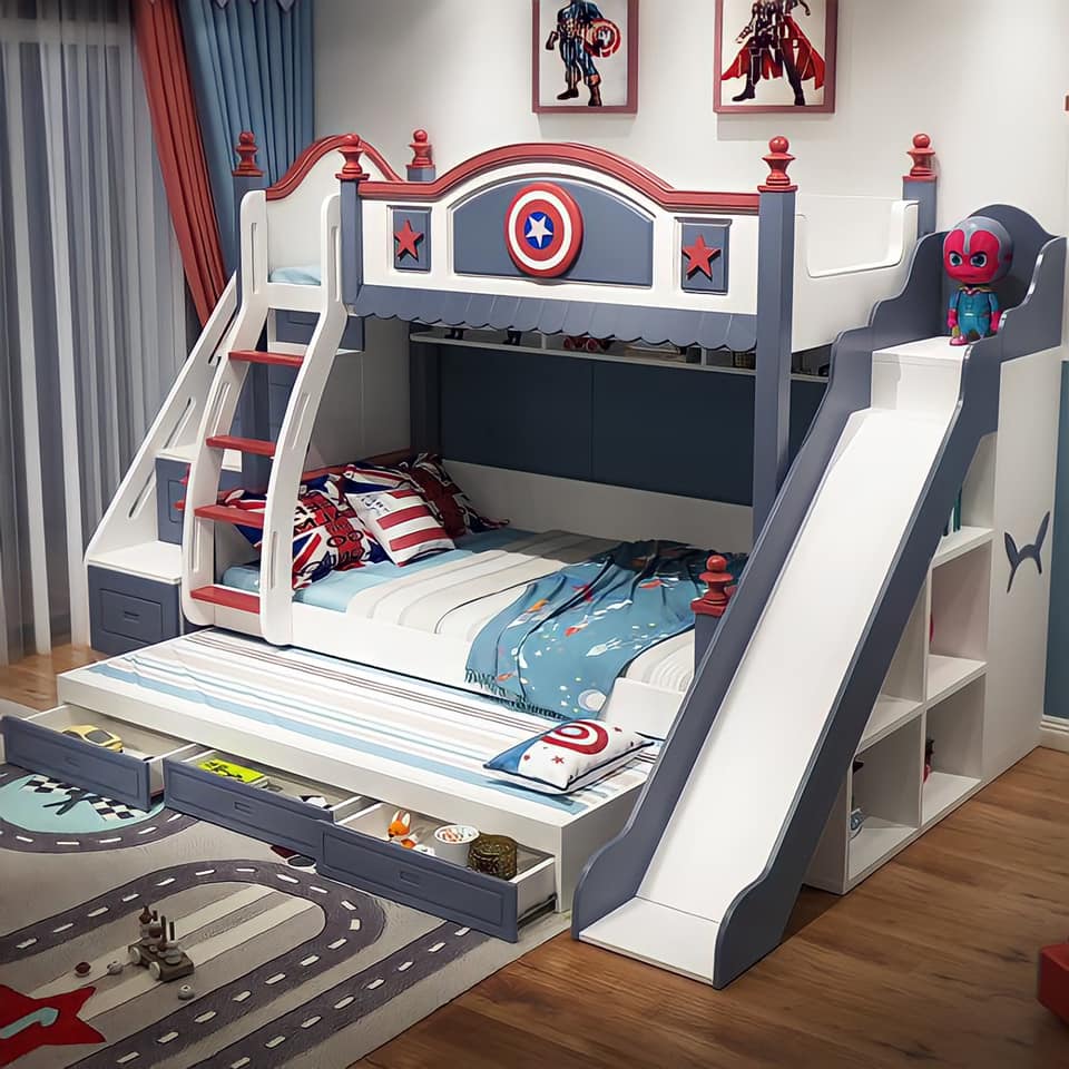 Giường tầng cho bé trai hoạt hình spider man