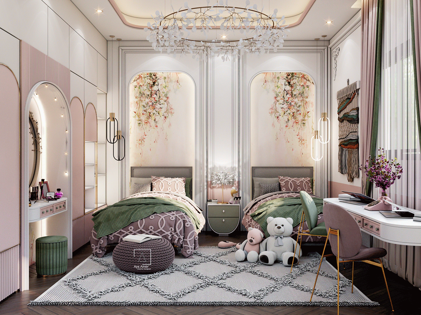 Giường đôi cho bé với thiết kế theo phong cách tân cổ điển 