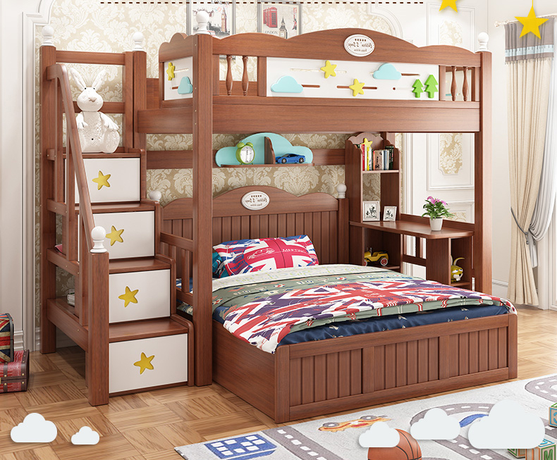Mẫu giường tầng cho bé bằng gỗ với màu tone màu nâu đẹp