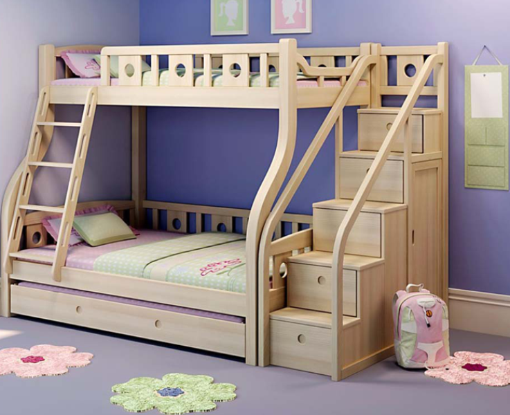 Mẫu giường tầng bằng gỗ với thiết kế nhiều ngăn kéo tiện ích 
