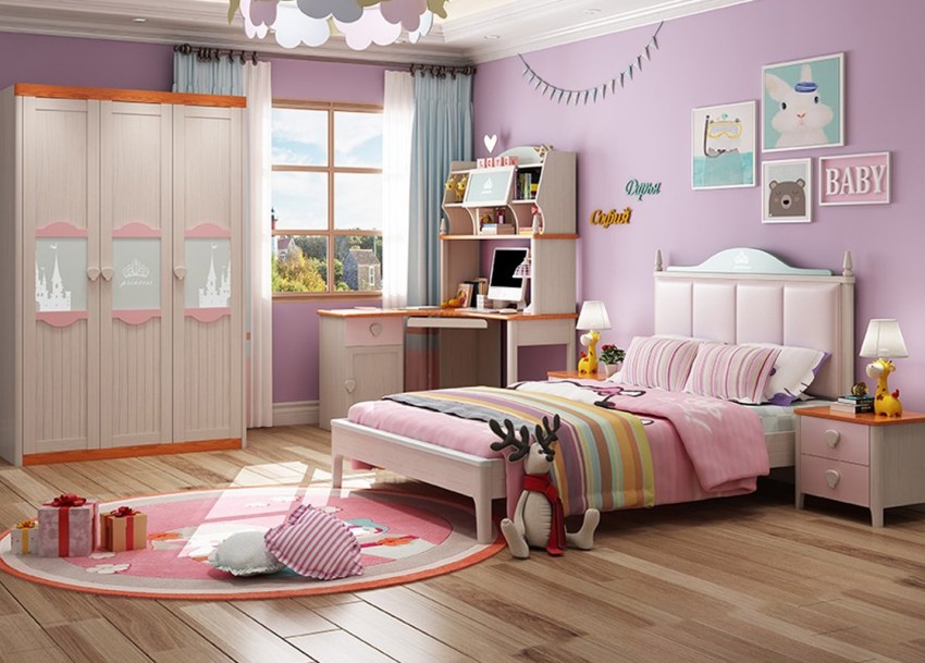 Mẫu giường ngủ màu hồng dành cho bé gái 