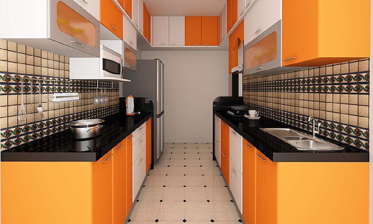 Mẫu tủ bếp dưới màu cam nổi bật