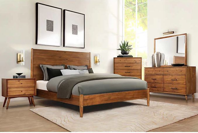 Mẫu giường gỗ công nghiệp có chân với thiết kế vintage