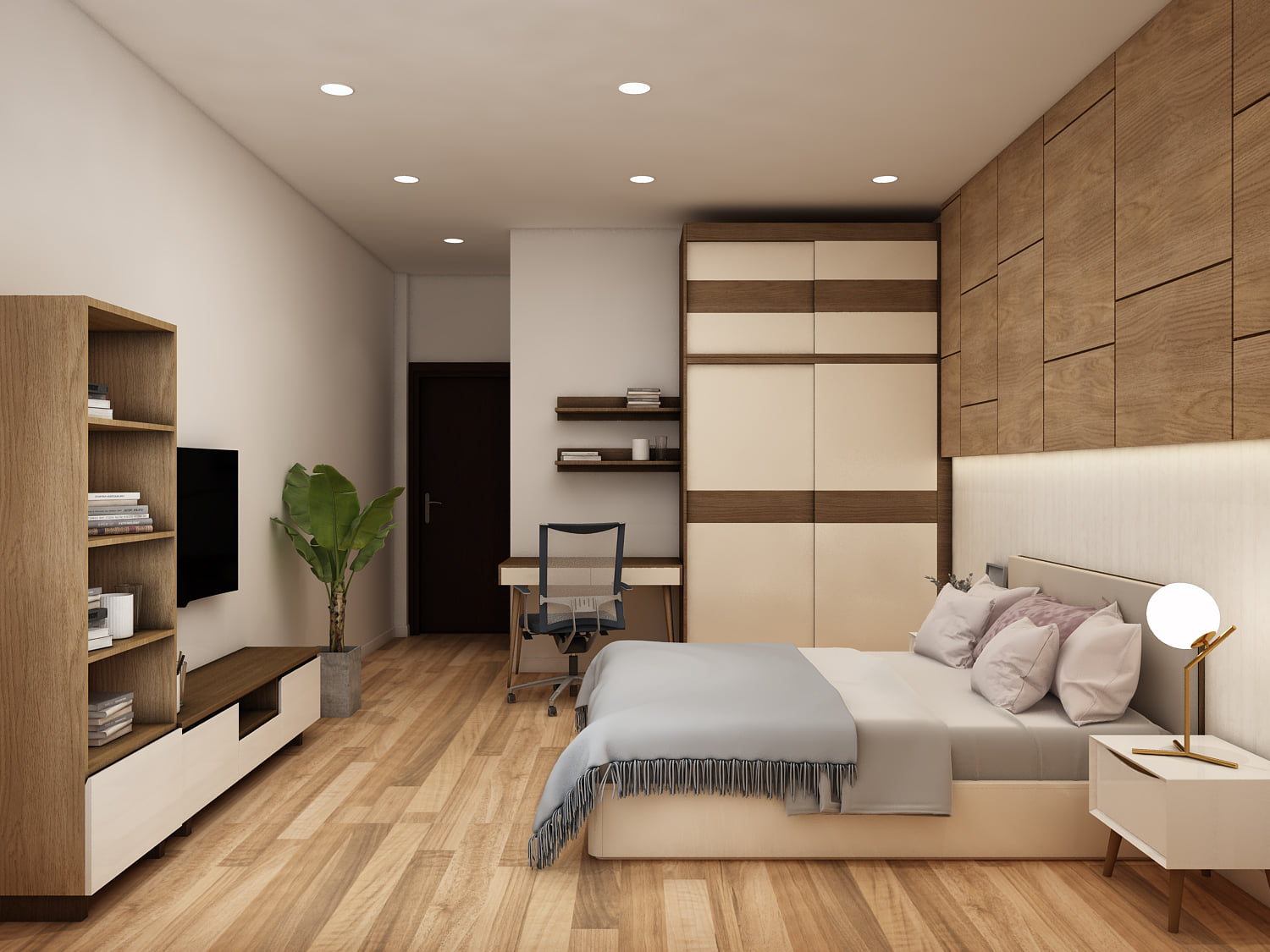 Bộ giường tủ gỗ MDF thiết kế kiểu dáng đơn giản 