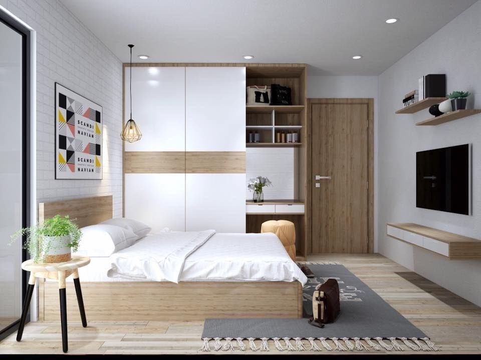 Bộ giường tủ gỗ công nghiệp kết hợp bàn trang điểm tiện ích 