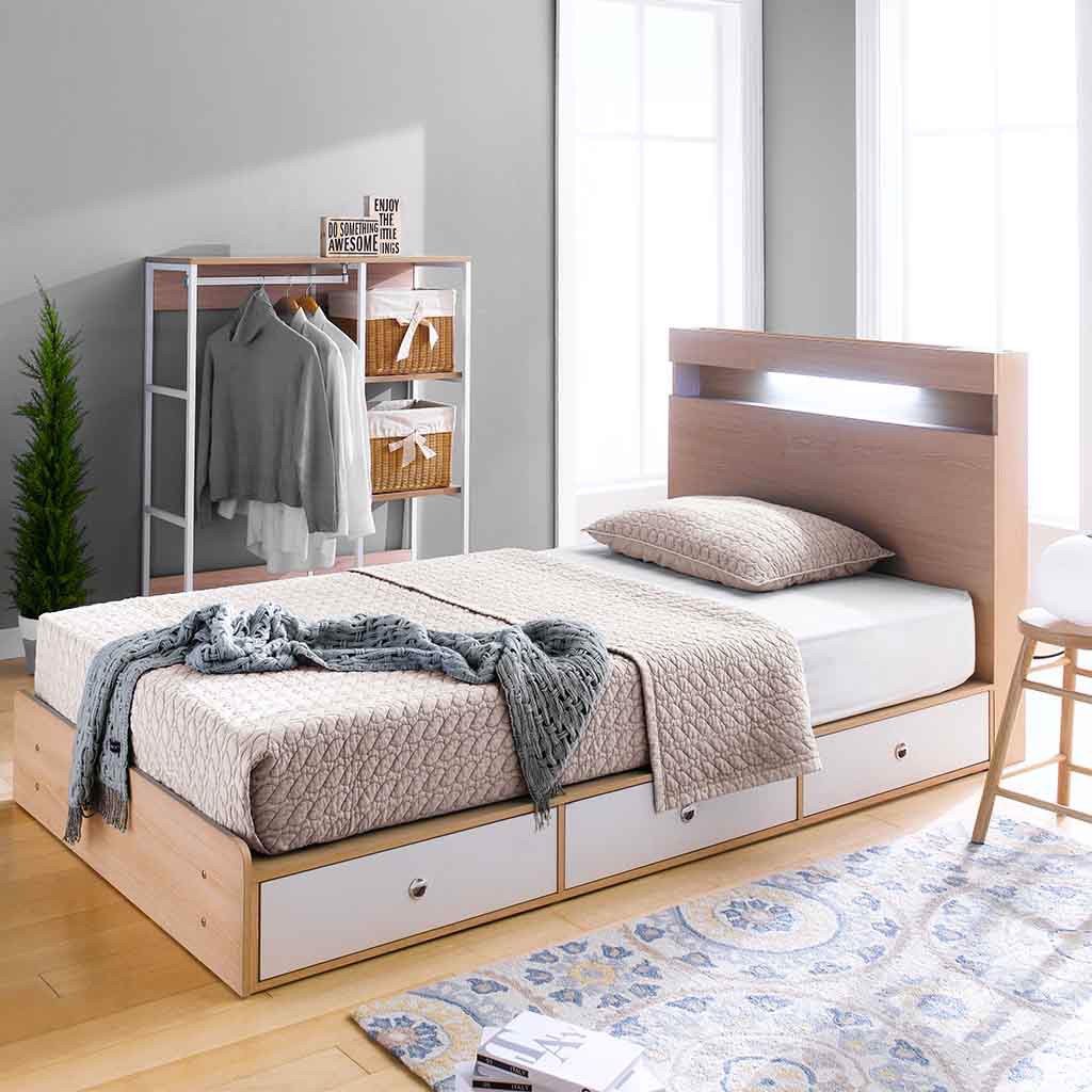 Mẫu giường đơn gỗ công nghiệp có thiết kế 3 ngăn kéo tiện ích 