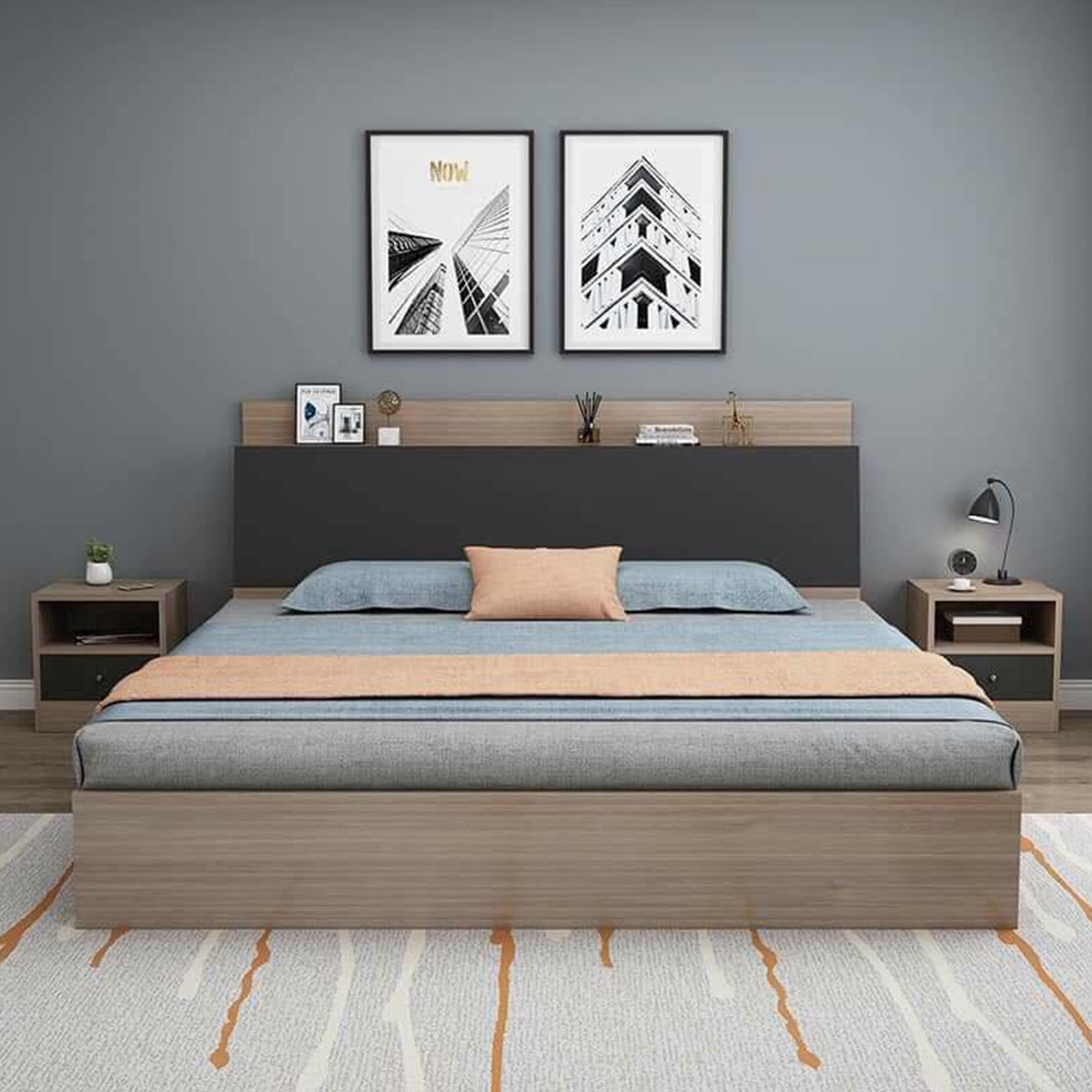 Giường gỗ MDF 1m8 với thiết kế đơn giản