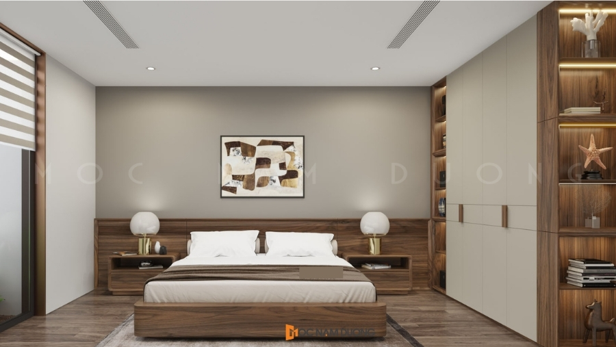 Mẫu giường gỗ công nghiệp với thiết kế theo phong cách hiện đại 