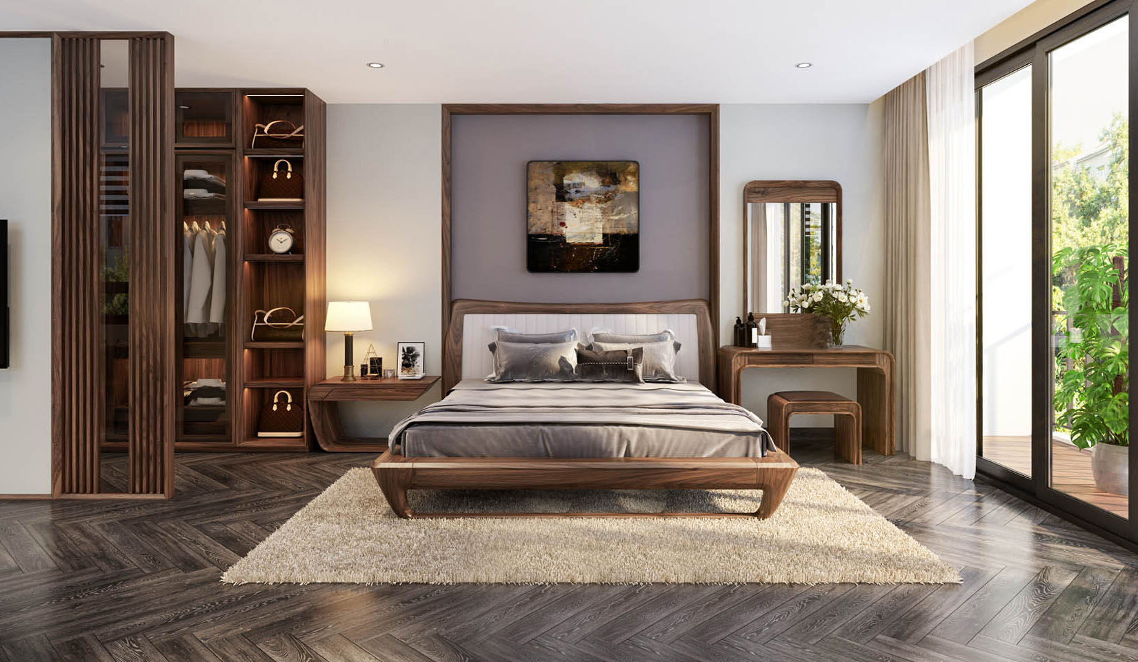 Giường gỗ 2mx2m2 thích hợp sử dụng trong những phòng ngủ có diện tích rộng 