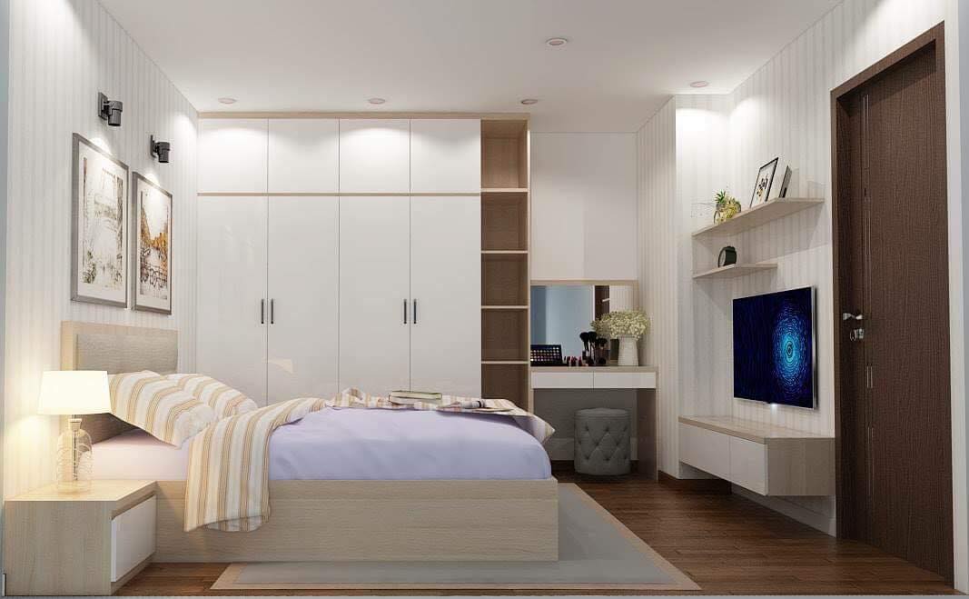 Giường tủ cho phòng ngủ hiện đại với tone màu trắng đẹp 