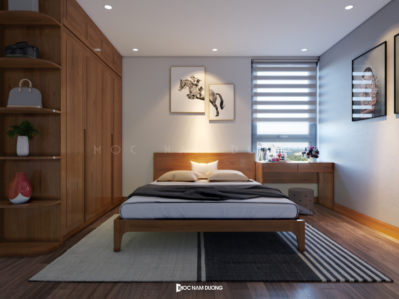 Giường ngủ gỗ óc chó đẹp thiết kế đơn giản, nhẹ nhàng